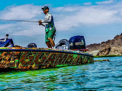 GGAMBIT CEO catching Largemouth and Smallmouth Bass at Lake Havasu and the Colorado River while wearing GGAMBIT Sun Protection clothing